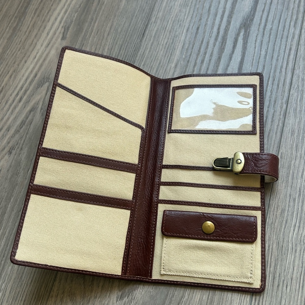 RED ENVELOPE Brown Leather Slim Passport Travel Wallet 9 x 4.5